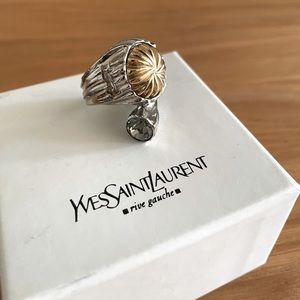 Yves Saint Laurent YSL ring gold silver gem Size 6
